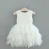 Vestidos de menina vestido de verão para meninas 2-6 anos de renda sem renda para crianças Princesa Tutu Infant Baptism White Elegante Casamentos Vestido