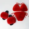 Дизайнерские шлепанцы из искусственного лисьего меха для женщин и сексуальные костюмы бикини