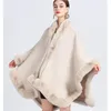 Sciarpe Poncho Mantella Cappuccio Cashmere Rifinitura in pelliccia sintetica Cappotto Coperta oversize Sciarpa Scialli Pashmina Cardigan Copricapo Maglione lavorato a maglia solido