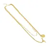 Kedjor 18K Gold Pendant Cross Coin Charm Double Layers Chain Choker Halsband Rostfritt stål Halsband Kvinnor Girls Fashion Jewelry