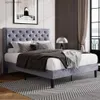 Other Bedding Supplies Bedroom furniture full bed frame velvet padded platform bed no need for springs light gray Y240320