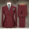 Costumes pour hommes Double boutonnage formel pour hommes 2 pièces ensemble marié smoking costume de mariage veste avec pantalon coupe ajustée mode masculine 2024