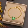 Ketting Oorbellen Set 316L roestvrijstalen zweepketting Groene schelp Witte vlinder Hanger Armband Bruiloftssieraden voor meisjes