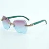 New product double row diamond cut sunglasses 8300817 natural green wood leg size 60-18-135 mm