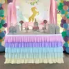 Regenboog bruiloft decoratie tafelrok verjaardagstaart feest chiffon glans organza voor el evenementen banket vakantie festival 240315