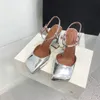 Amina Muaddi Sandali Charlotte Décolleté Abito in raso orchidea 95mm Punta squadrata tempestata di cristalli Tacco grosso Pelle verniciata Tacchi alti Scarpe di lusso da donna con scatola