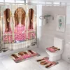 Rideaux de douche Ensemble de rideaux muraux floraux de printemps Ville de campagne Feuilles de lierre vert Fleur Paysage Tapis de salle de bain Couverture de toilette Tapis de bain