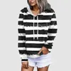 Dameshoodies Damespullover Katoenen overhemd Damesmode Sweatshirt Gestreepte print Hoodie met lange mouwen Oversized effen