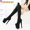 Dress Shoes 20CM Suede Platforms Over-the-Knee Boots Fashion Ultra-high Heels Models Walking Show Lace Up Sexy Pole Dance Women Pumps H240321XUL3
