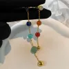 Marca de moda natural colorido gem pingente bola borla longo frisado brincos para mulheres luxo jade jóias famoso designer tendência