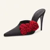 Slippers 2024 Fashion Flower Party Sandals for Women Sexy Rhinestone Stiletto High Heel Banquet Big Size Shoes 42 43 44 45