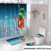 Shower Curtains 2024 Christmas Curtain Set Santa Claus Washable Polyester Fabric Bathroom Toilet Cover Mat Cartoon Style Snowman