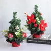 Decorative Flowers 9.8inch Mini Christmas Tree Home Decor Red Balls Artificial Decorations 2024 Year Party Supplies Desktop Ornament