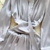 Robes décontractées robe de soirée en satin col en V bouffée à manches longues une ligne courte bling élégant ol robes de luxe plissé une pièce goutte