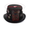 Berets Victorian Steampunk Top Hat med liten randen Gothic för män kvinnor 449b