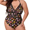 Kadın Mayo Beyaz Ditsy Floral Mayo Retro Çiçek Yenilikleri fırfırlı tek parça bodysuit kadınlar seksi çılgın plaj kıyafetleri