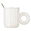 Kubki okrągłe uchwyt Pearl Glose Glaze Milk Cup z pokrywką łyżka luksusowy piękny kubek kubek urodzinowy narzędzia domowe 300 ml