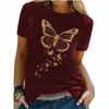 Golden Butterfly Print Women T Shirt krótkie rękawe O luz luźne kobiety tshirt damskie koszulki koszulki ubrania camisetas mujer