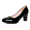 Chaussures décontractées 7CM professionnel bouche peu profonde unique femme avec tête ronde Slip noir épais talon haut Ol travail Ert567