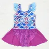 Clothing Sets Western Fashion Floral Scale Purple Tulle One-piece Swimsuit Long Sleeve Baby Girls Set Wholesale Children Clothes