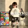 Boys pumpkin letter printed T-shirt 2024 fashion children stripe sports shorts summer kids loose cotton casual clothing Z7237