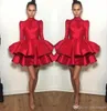 Short Cocktail Dresses Red With Long Sleeve Tiered Ruffled Michael Costello Mini Prom Dress Girls Homecoming Dress4617969