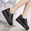 Botas de couro pu de couro branco sapatos casuais femininos mew plataforma tênis preto sapato vulcanizado verão apartamento confortável mulher aumento interno