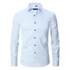 2024 New Solid Color Elastic Shirt Long Sleeved Men's Fashion Shirt Top Slim Fit Cross Border Men's Wear