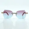 Lentes de corte de luxo elegantes óculos de sol clássicos de dupla fileira de diamantes 8300817 madeira vermelha natural tamanho 18-135 mm