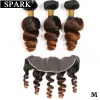 Stängning Spark Brasilianska mänskliga hårbuntar med frontal ombre Loose Wave Hair 100% Remy Human Hair Front med buntar Medium Ratio