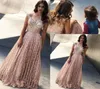 Sexy New Rose Gold A Line Sequined Prom Dresses Off Shoulder Beaded Sash Floor Length Arabic Sequins Formal Evening Wear Party Gow5193867