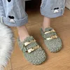 HBP Non-Brand Autumn And Winter New Baotou Lamb Wool Semi Slippers Women Wear Warm Flat Muller Shoes Outside