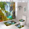 Shower Curtains Forest Waterfall Curtain Set Rug Toilet Lid Cover Bath Mat Nature Scenic Tropical Rainforest Landscape Bathroom