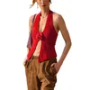 Tanks pour femmes 3D Flower Top Femmes Vêtements esthétiques Couleur unie Sans manches Front Slit Halter Crochet Vêtements tricotés Summer Streetwear