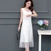 Casual Dresses Summer Fashion Lace Women's Clothing Sleeveless Interior Lapping Temperament Ladies Pullovers Solid Color A-line Skirt