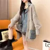 Rita Streetwear Warme Strickwaren Color Blocking Patchwork Denim Lady Cardigan Damen Pullover Jacke Mäntel