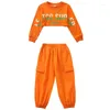 Scene Wear Hip Hop Girls Crop Top Orange Cargo Pants Barn Lossa joggar Street Dance Clothes Set Children Jazz Streetwear Costumes