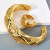 ZEADear Jewelry Dubai Gold Color Bangle Ring 2 Pcs 18K Gold Plated Geometry Open Cuff Bracelet For Wedding Gift Indian Ethiopian 240307