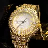 Armbandsur lyxiga kvinnor isade ut klockor Gold Silver Color Cuban Chain Armband Watches Full Rhinestone Wrist Watch Men mode smycken 24319