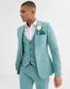 Mäns kostymer 2024 Mint Green Mens Beach Groomsmen Wedding Tuxedos For Men Peaked Lapel Formal Prom Suit 3 Pieces