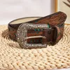 Gürtel Western geschnitzte Ledergürtel Vintage Hollow Out Boho Taillengürtel Strass eingelegte Schnalle Cowgirl Cowboy Gürtel für Damen Herren