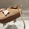 designer New straw woven cabbage basket handbag leather shoulder strap beach bag suitable for summer seaside with large capacity three size available