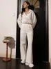 Calças femininas de duas peças Mulheres Casual Primavera Branco Cropped Top Conjuntos Moletons