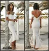 White Charming Mermaid Prom Dresses Sweetheart Short Sleeves Sexy Backless Bridal Gowns High Low Rufflus Frormal Evening Dresses7432029