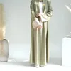 Ethnic Clothing Women Arab Robe Dubai Elegant Abaya Plain Color Loose Cardigan Middle East Casual Patchwork Long Sleeved Gown