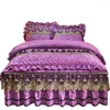 Bedding Sets Quilted Velvet Duvet Cover Set Double Bed 220x240 King Size Embroidery Lace Luxury Quilt Solid 2 Pillowcases Soft