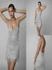 2019 Berta 칵테일 파티 드레스 Backless Spaghetti Beading Prom Dress Tassels Sexy Mini Gowns Custom2392452