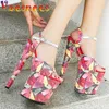 Dress Shoes European And American 20CM High-heel Womens Stiletto Model Catwalk Print Sandals Sexy Nightclub Sequin Cloth Heels Pumps H240321