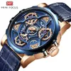 MINI FOCUS Мужские часы Лучший бренд класса люкс в спортивном стиле Дизайн Кварцевые часы Мужские синие кожаные ремешки 30 м Водонепроницаемый Relogio Masculino T264y