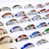 Wedding Rings Wholesale 30Pcs/lot Lassic Colorful Abalone Shell Style Stainless Steel Ring For Men And Women's Fashion Jewelry Gift